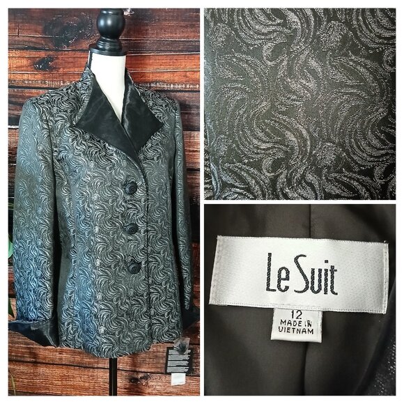 NWT Le Suit Blazer Size 12 St. Germain Platinum Metallic Silver Jacquard Jacket - Picture 1 of 16